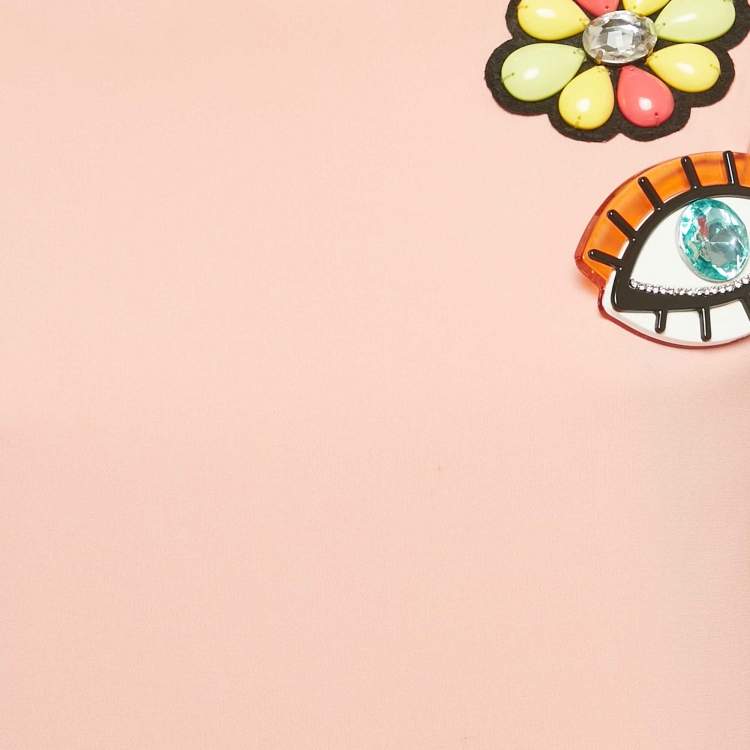 Pre Owned Boutique Moschino Pink Flower Applique Crepe Brooch Detail Shit Dress S 