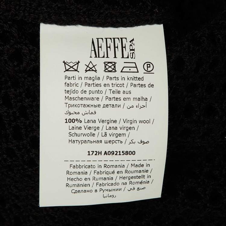 Pre Owned Boutique Moschino Black Wool Open Knit Floral Applique Cardigan L