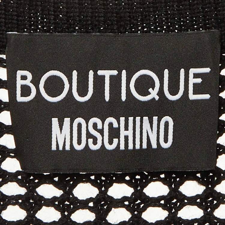 Pre Owned Boutique Moschino Black Wool Open Knit Floral Applique Cardigan L