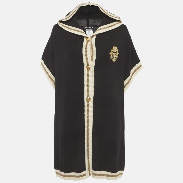 مملوكة مسبقًا Boutique Moschino Black Knit Button Front Hooded Cardigan M