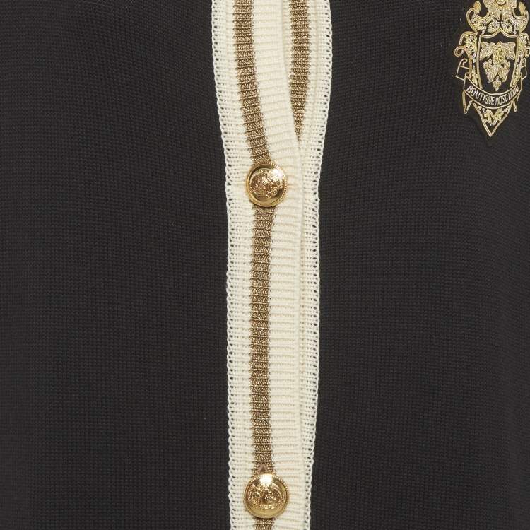 مملوكة مسبقًا Boutique Moschino Black Knit Button Front Hooded Cardigan M