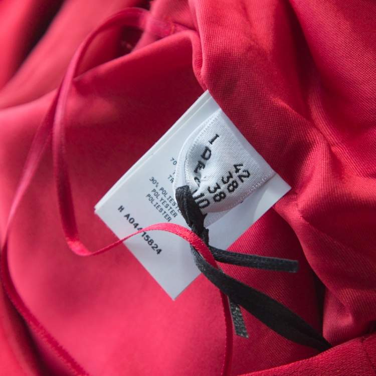 Pre Owned Boutique Moschino Red Crepe Knit Ruffle Front Sleeveless Shift Dress M