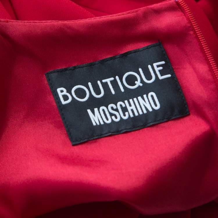 Pre Owned Boutique Moschino Red Crepe Knit Ruffle Front Sleeveless Shift Dress M