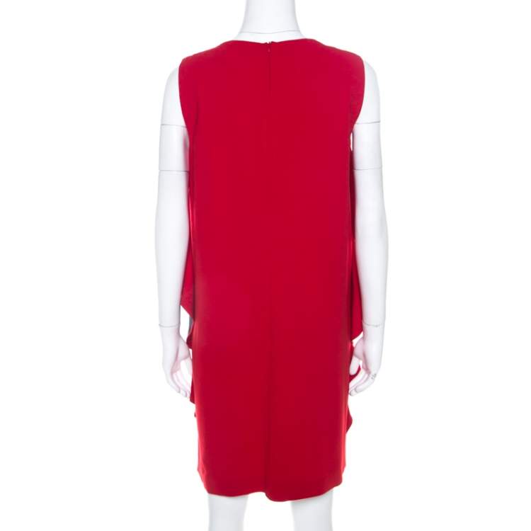 Pre Owned Boutique Moschino Red Crepe Knit Ruffle Front Sleeveless Shift Dress M