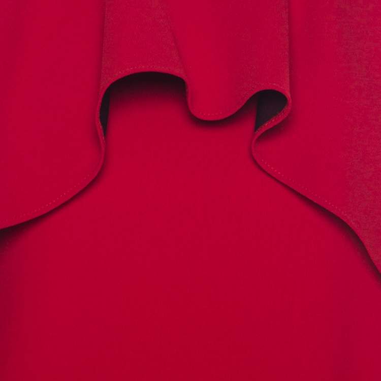 Pre Owned Boutique Moschino Red Crepe Knit Ruffle Front Sleeveless Shift Dress M