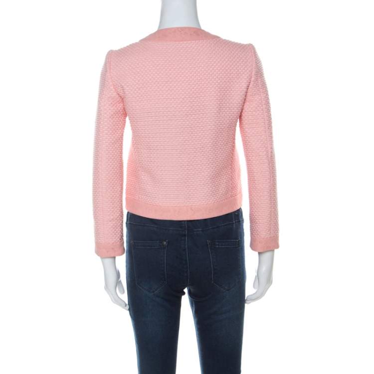 Pre Owned Boutique Moschino Pink Tweed Lace Trimmed Cropped Jacket S 