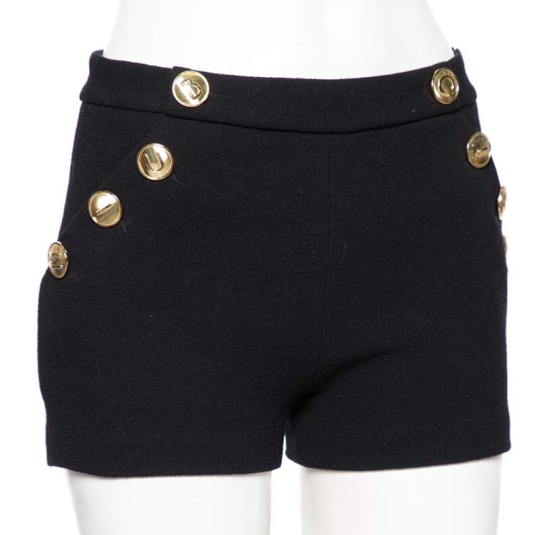Pre Owned Boutique Moschino Black Textured Wool Button Detailed Shorts S