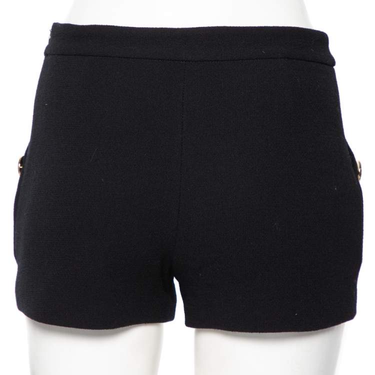 Pre Owned Boutique Moschino Black Textured Wool Button Detailed Shorts S