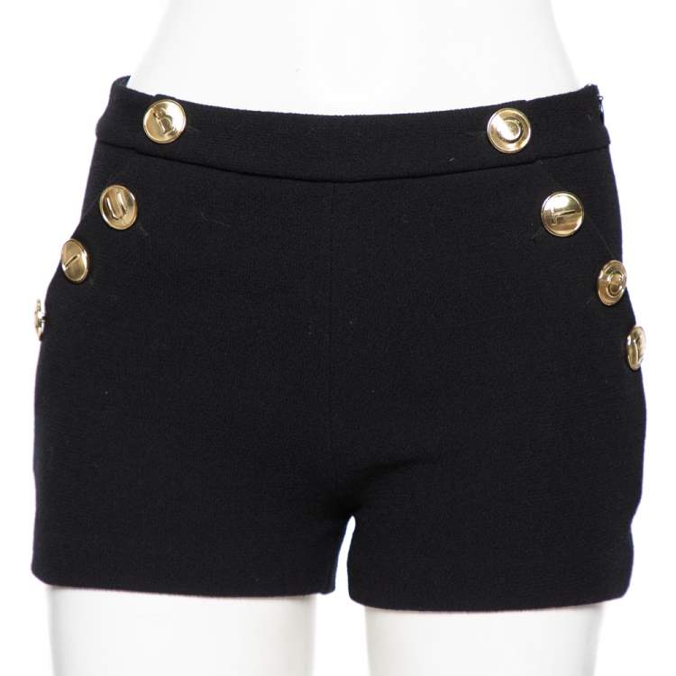 Pre Owned Boutique Moschino Black Textured Wool Button Detailed Shorts S