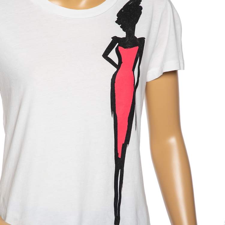 مملوكة مسبقًا Boutique Moschino White Jersey Lady Print T-Shirt M