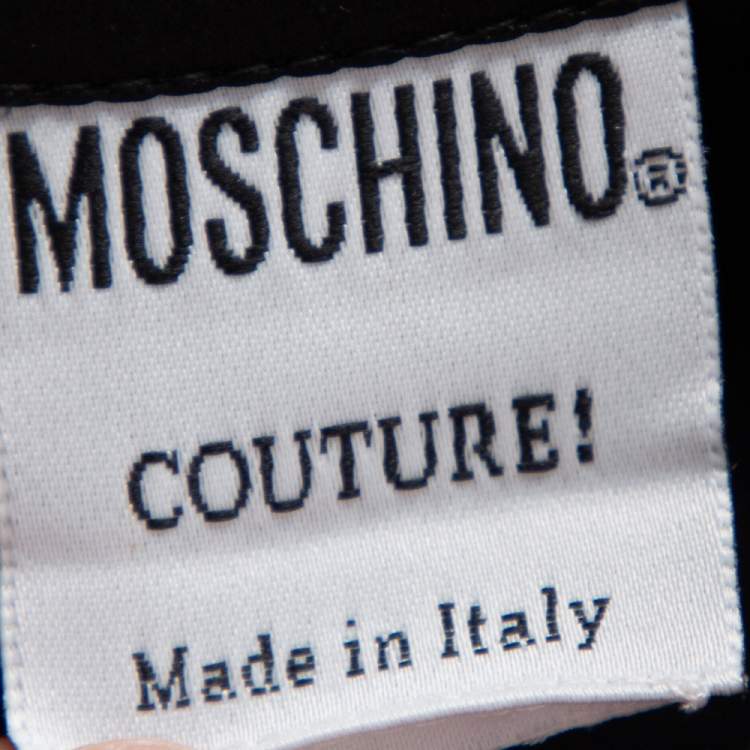 Pre Owned Moschino Couture Black Satin Ruffled Neck Shirt L