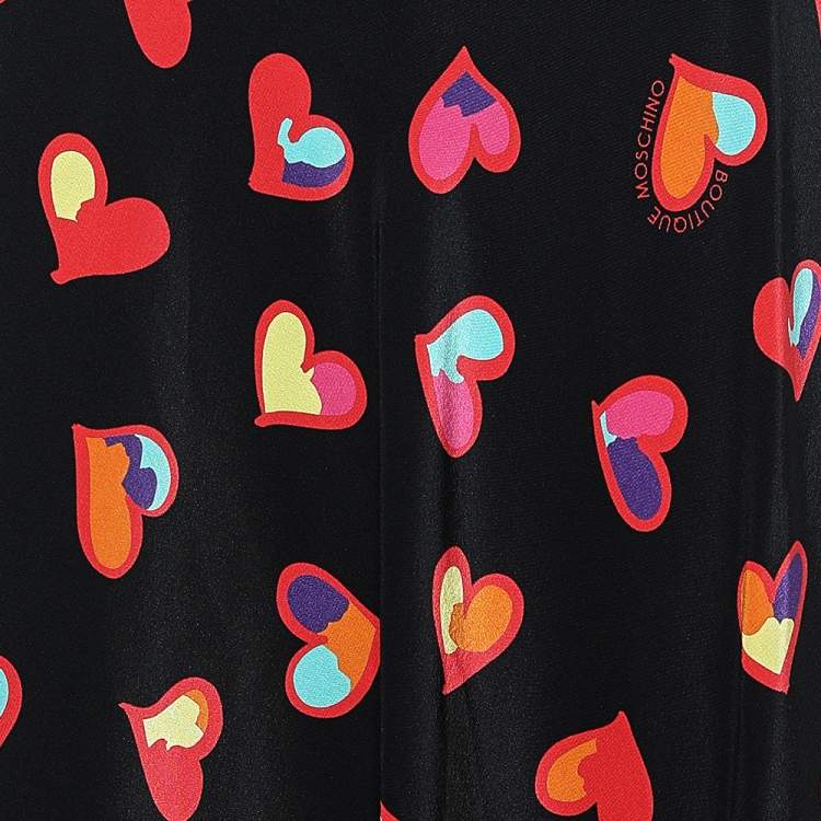 Pre Owned Boutique Moschino Black Heart Print Silk Skirt S