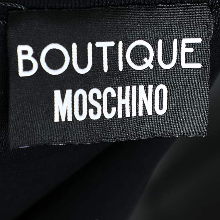 Pre Owned Boutique Moschino Black Stiletto Printed Cotton Feather Pin Detail T-Shirt M