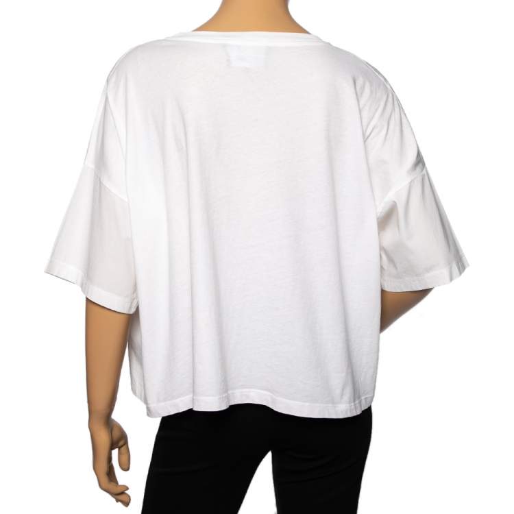 Pre Owned Boutique Moschino White Cotton Ruffle Detail Front Top S