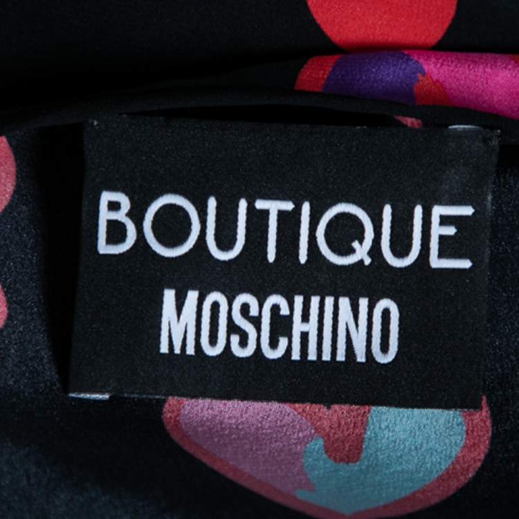 Pre Owned Boutique Moschino Black Heart Print Silk Top L