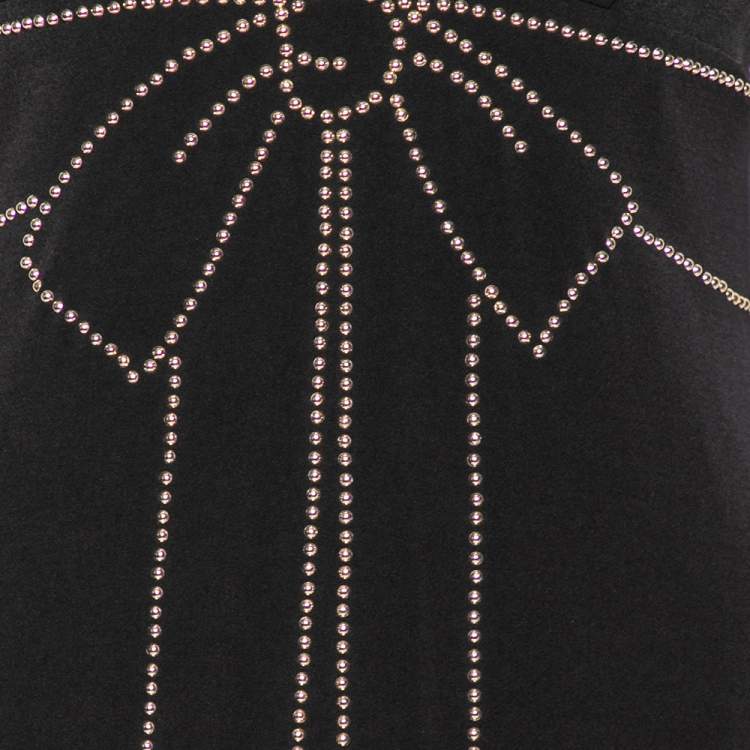 Pre Owned Boutique Moschino Black Crepe Plunging Neck Bow Embellished Detail Gown S