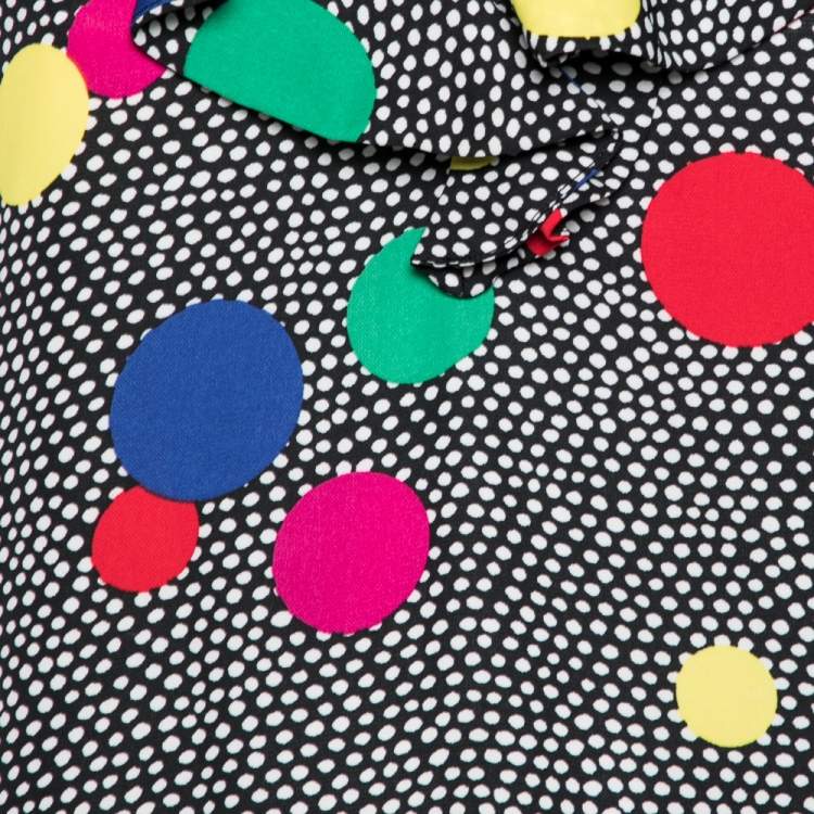 Pre Owned Boutique Moschino Black Polka Dot Ruffle Detail Neck Sleeveless Top L