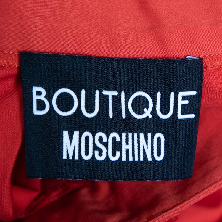 Pre Owned Boutique Moschino Orange Cotton Pleated Belted Skirt M