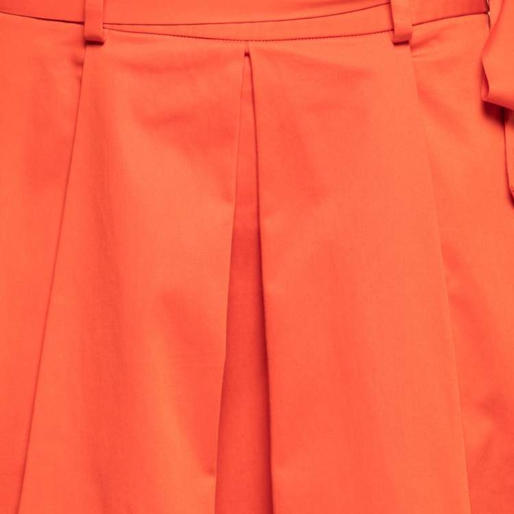 Pre Owned Boutique Moschino Orange Cotton Pleated Belted Skirt M