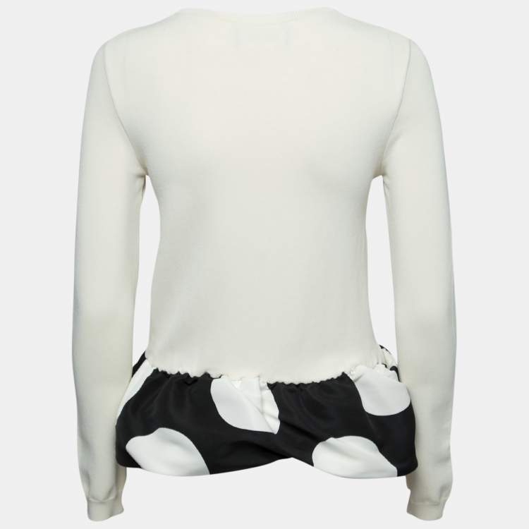 مملوكة مسبقًا Boutique Moschino Cream Stretch Knit Ruffled Hem Top S
