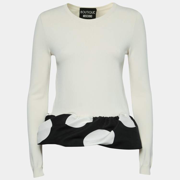 مملوكة مسبقًا Boutique Moschino Cream Stretch Knit Ruffled Hem Top S
