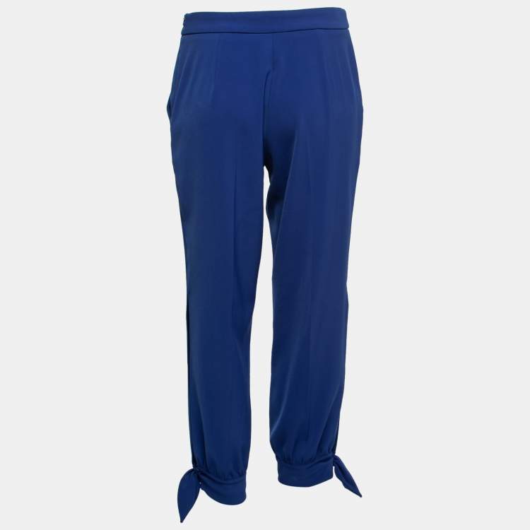 Pre Owned Boutique Moschino Blue Crepe Stretch Bow Detail Trousers M