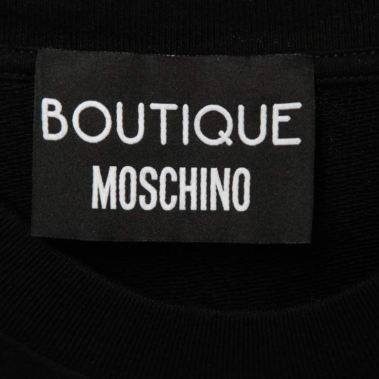 Pre Owned Boutique Moschino Black Logo Print Pearl-Embellished Cotton Sweatshirt XS