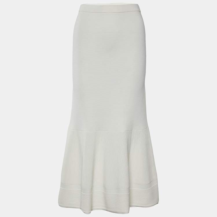 Pre Owned Boutique Moschino White Knit Midi Skirt S