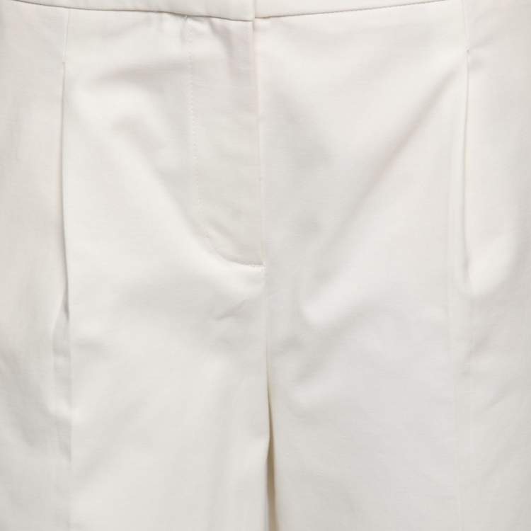 Pre Owned Boutique Moschino White Cotton Front Pleat Trousers S