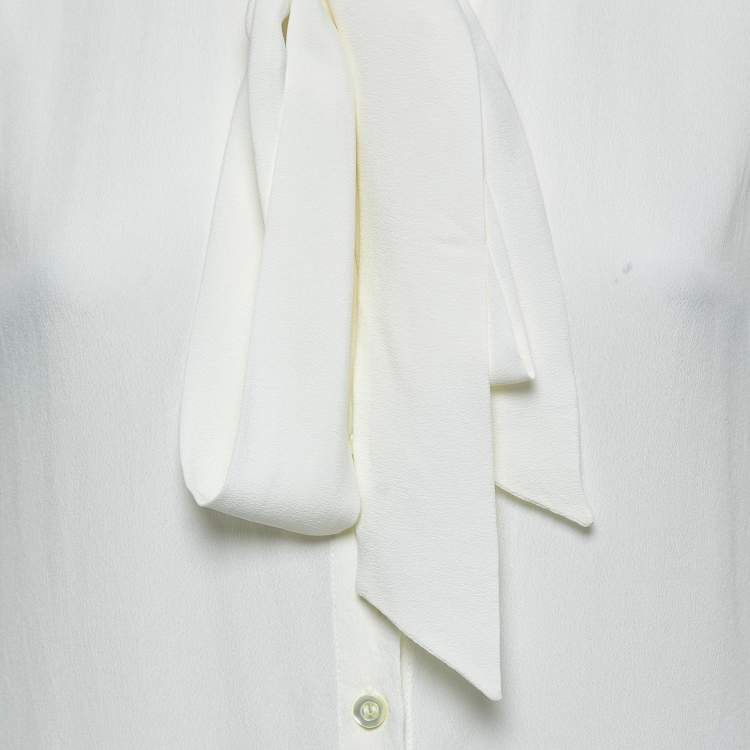 Pre Owned Boutique Moschino White Silk Crepe Neck Tie Detail Sleeveless Shirt M