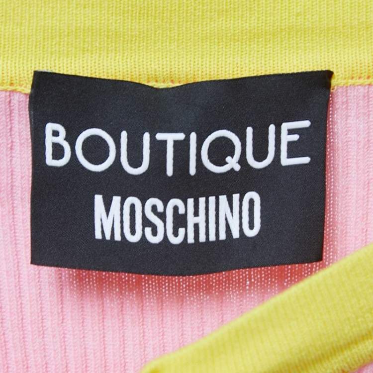 Pre Owned Boutique Moschino Pink Ribbed Knit Cardigan & Skirt Set M