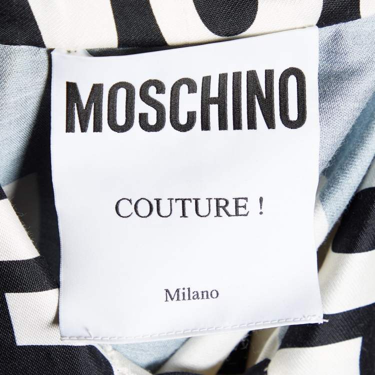 Pre Owned Moschino Couture Monochrome Printed Silk Neck Tie Detail Sleeveless Shirt M