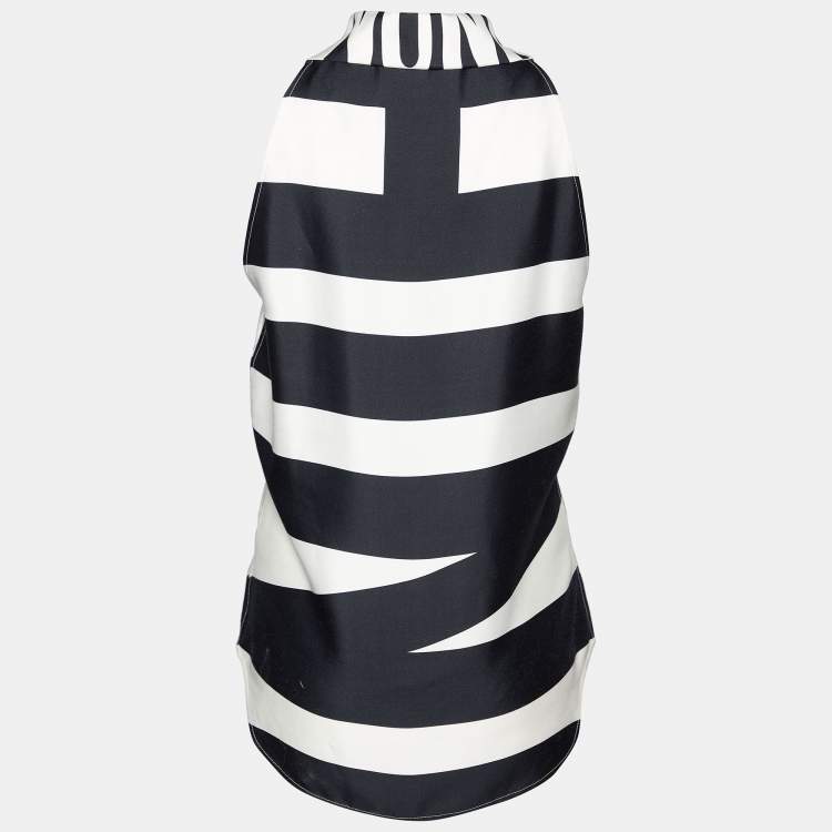 Pre Owned Moschino Couture Monochrome Printed Silk Neck Tie Detail Sleeveless Shirt M