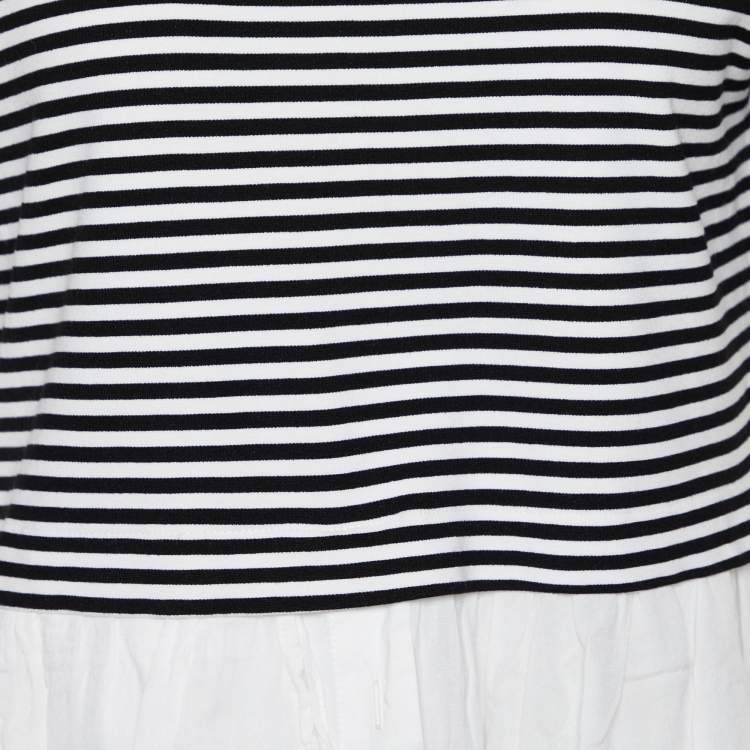 مملوكة مسبقًا Boutique Moschino Black & White Striped Knit Ruffle Trim Top S