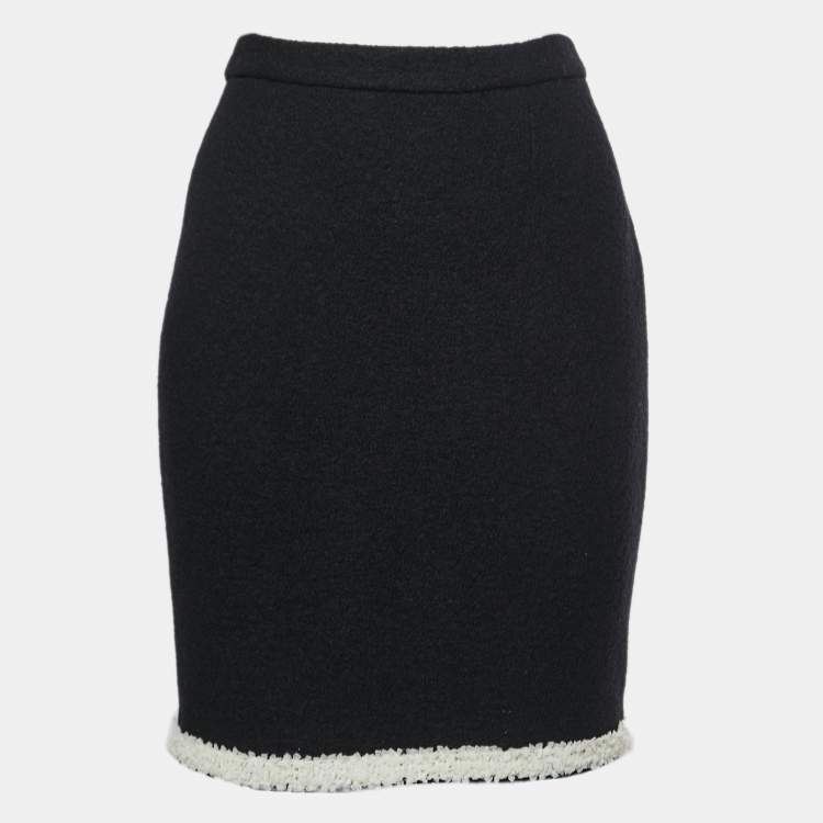 Pre Owned Boutique Moschino Black Wool Lace Trimmed Pencil Skirt M