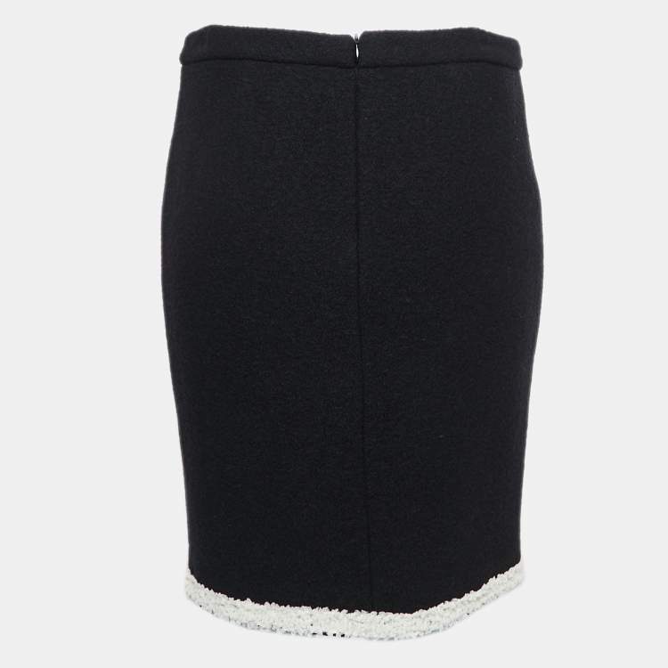 Pre Owned Boutique Moschino Black Wool Lace Trimmed Pencil Skirt M