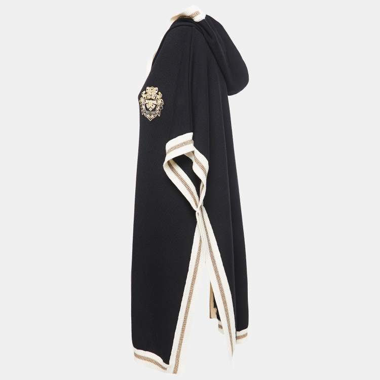 Pre Owned Boutique Moschino Black Cable Knit Button Front Hooded Cardigan M