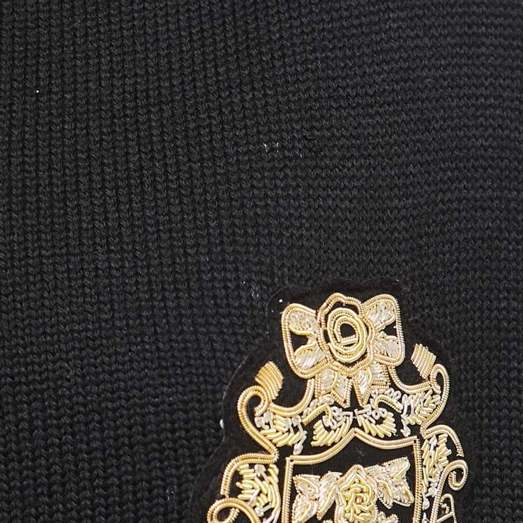 Pre Owned Boutique Moschino Black Cable Knit Button Front Hooded Cardigan M