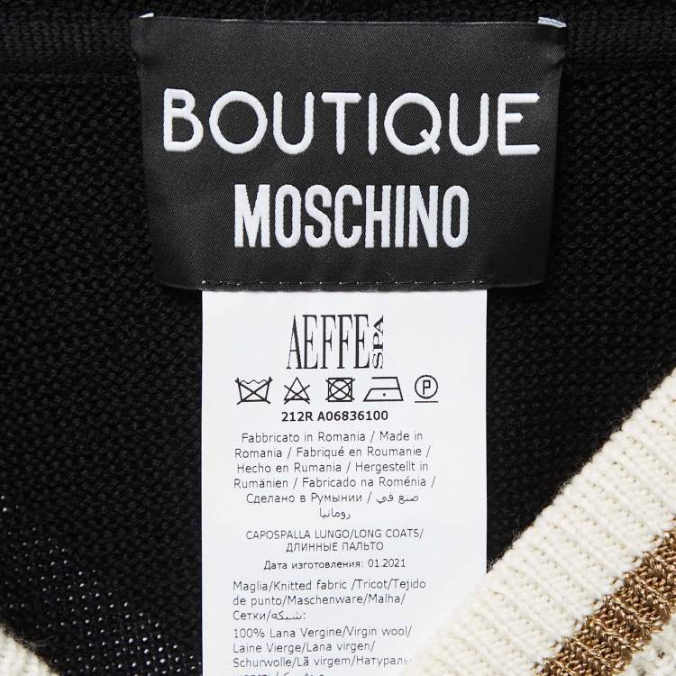 Pre Owned Boutique Moschino Black Cable Knit Button Front Hooded Cardigan M