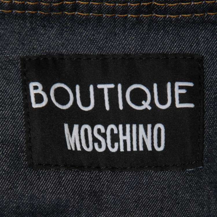 Pre Owned Boutique Moschino Dark Blue Denim Button Front Frill Detail Jacket L