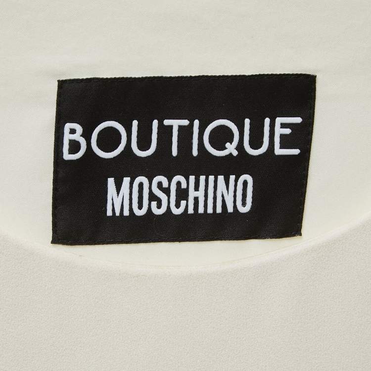 Pre Owned Boutique Moschino Cream/Black Logo Print Crepe Sleeveless Mini Dress S