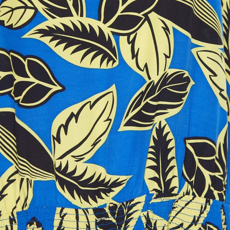 Pre Owned Boutique Moschino Blue Printed Rayon Shirred Detail Mini Dress M