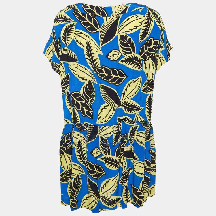Pre Owned Boutique Moschino Blue Printed Rayon Shirred Detail Mini Dress M