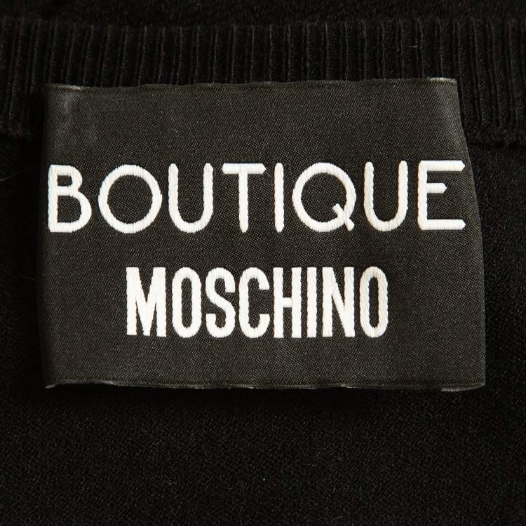Pre Owned Boutique Moschino Black Knit Lace Trim Detail Top L
