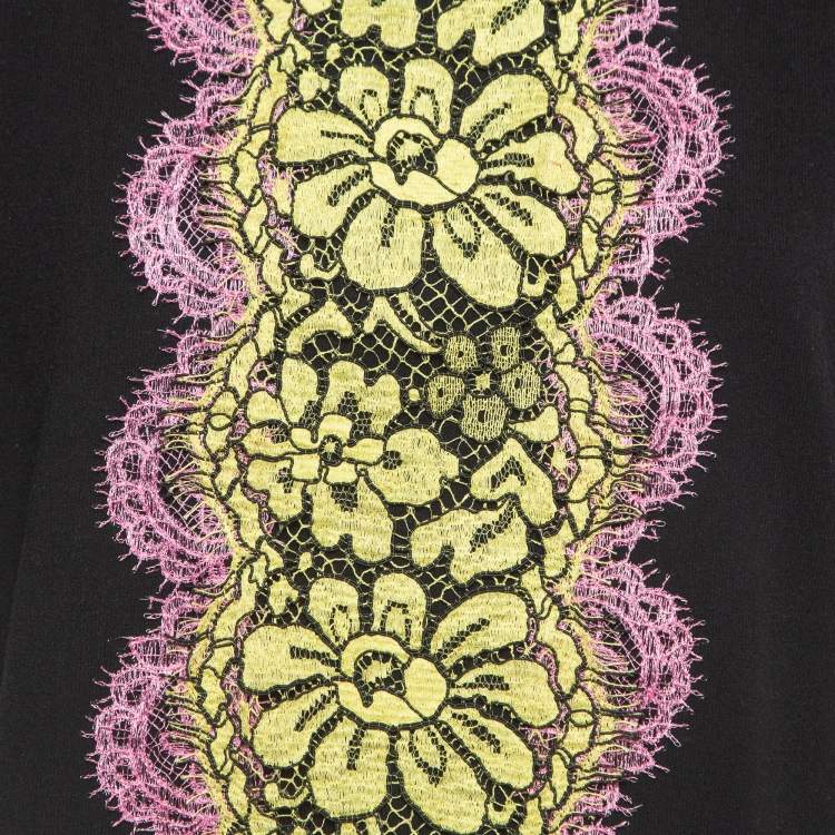 Pre Owned Boutique Moschino Black Knit Lace Trim Detail Top L