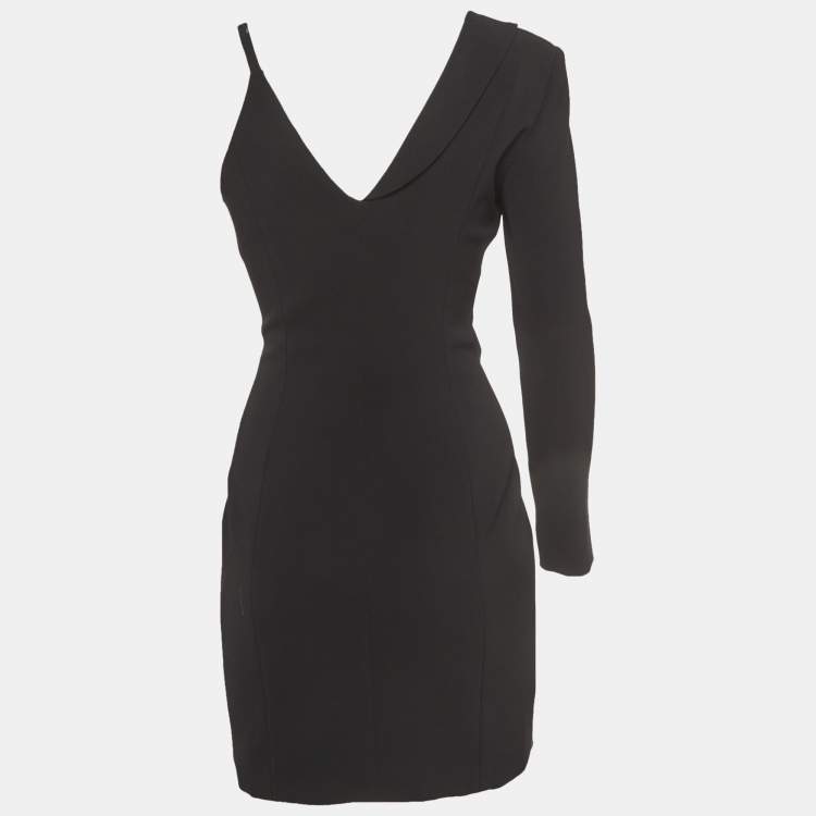 Pre Owned Boutique Moschino Black Stretch Crepe One Shoulder Double Breasted Dress XS