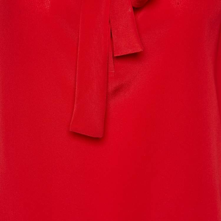 Pre Owned Boutique Moschino Red Silk Tie Neck Blouse M 