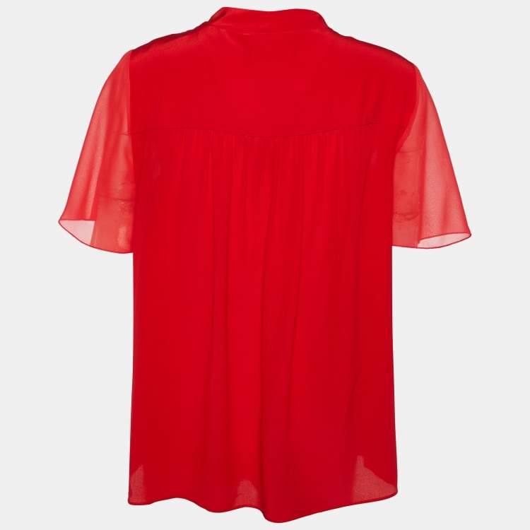 Pre Owned Boutique Moschino Red Silk Tie Neck Blouse M 