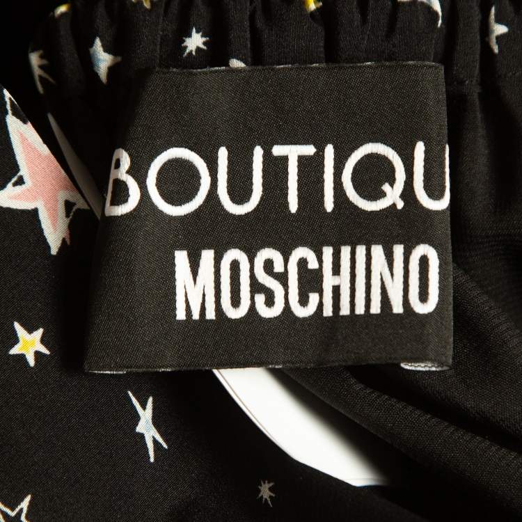 Pre Owned Boutique Moschino Black Stars Print Silk Blend Tie-Up Waist Maxi Skirt M