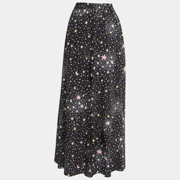 Pre Owned Boutique Moschino Black Stars Print Silk Blend Tie-Up Waist Maxi Skirt M